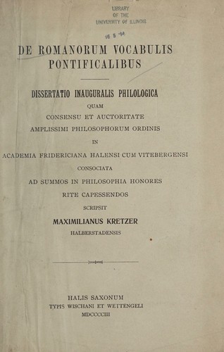 De Romanorum vocabulis pontificalibus ...