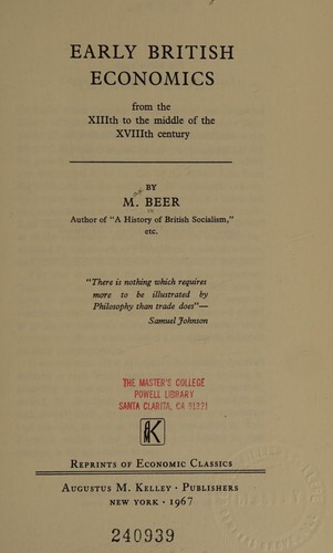 Early British economics from the XIIIth to the middle of the XVIIIth century