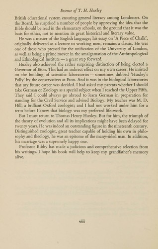 The Essence Of T. H. Huxley - Selections From His Writings
