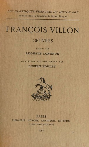 Francois villon oeuvres Poetiques
