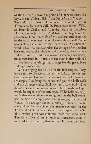 The HOLY SINNER. Translated from the German by H. T. Lowe-Porter.