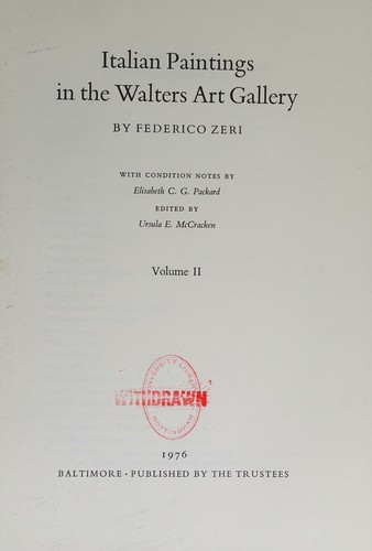 Italian Paintings in the Walters Art Gallery, Volume II