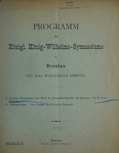 Kritische Bemerkungen zum Texte der prosaischen Schriften des Synesius