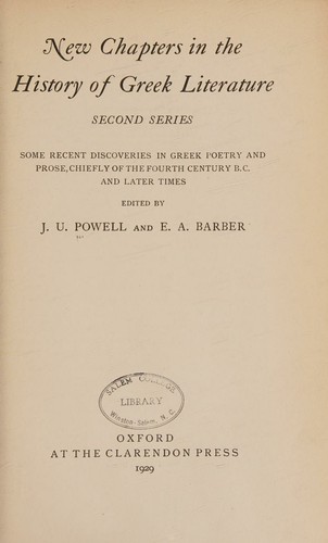 New Chapters in the History of Greek Literature. Second Series