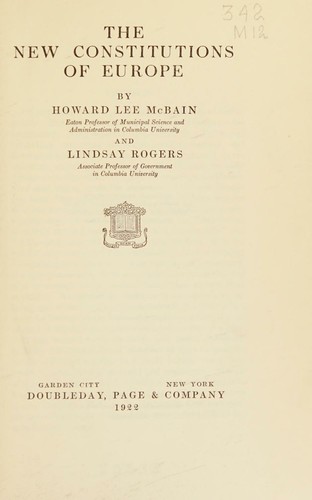 The new constitutions of Europe. by Howard Lee McBain and Li