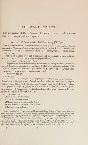 Piers Plowman the a Version Wills Vision
