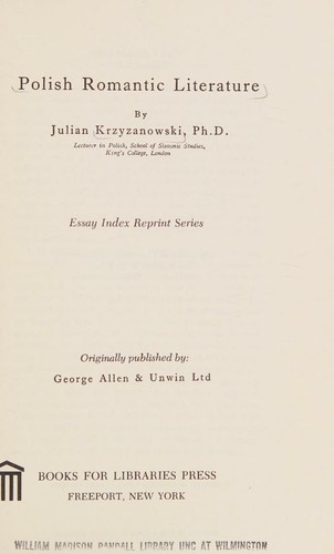 Polish Romantic Literature (Essay Index Reprint Series)