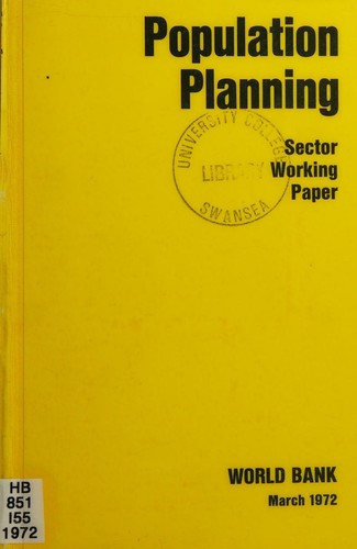 POPULATION PLANNING, SECTOR WORKING PAPER, WORLD BANK, MARCH 1972