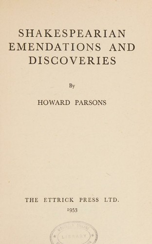 Shakespearian emendations and discoveries