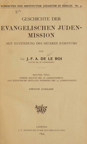 Geschichte der evangelischen Judenmission seit Entstehung des neueren Judentums
