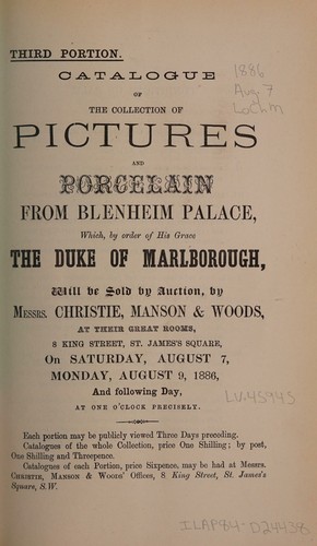 Pictures and porcelain from Blenheim Palace, third portion