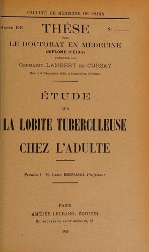 etude sur la lobite tuberculeuse chez l'adulte