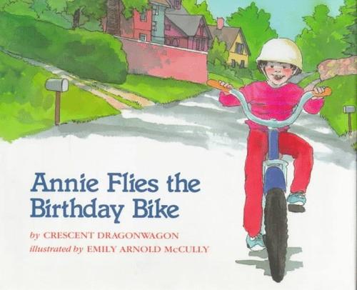 Annie flies the birthday bike