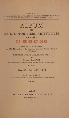Album des objets mobiliers artistiques classés de Seine-et-Oise