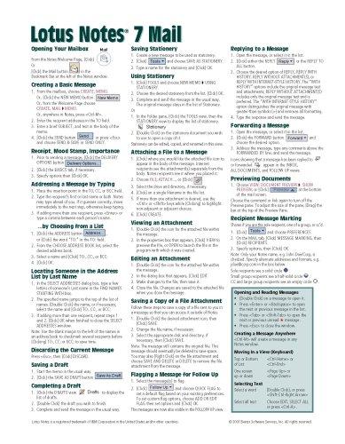 Lotus Notes 7 Mail Quick Reference Guide (Cheat Sheet of Instructions, Tips & Shortcuts - Laminated)