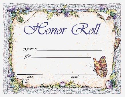 Honor Roll Award Certificate