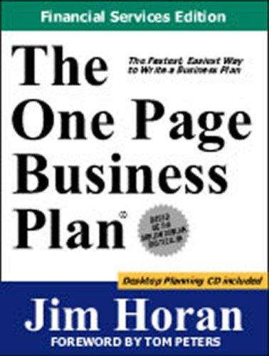 The One Page Business Plan, Financial Services Edition