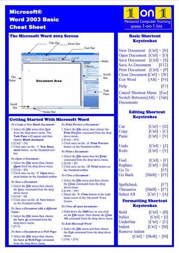Microsoft Word 2003 Basic Cheat Sheet