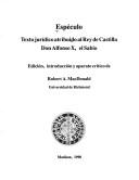 Especulo Texto Juridico Atribuido Al Rey De Castilla Don Alfonso . El Sabio (Spanish Series (Hispanic Seminary of Medieval Studies)