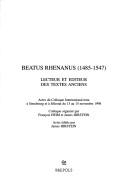 Beatus Rhenanus (1485-1547), lecteur et diteur des textes anciens
