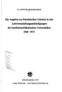 Das Angebot zur französischen Literatur in den Lehrveranstaltungsankündigungen der bundesrepublikanischen Universitäten