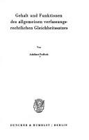 Geha lt und Funktionen des allgemeinen verfassungsrechtlichen Gleichheitssatzes