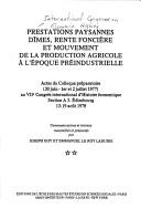 Prestations paysannes, dîmes, rente foncière et mouvement de la production agricole à l'époque préindustrielle