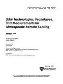 Lidar Technologies, Techniques, and Measurements for Atmospheric Remote Sensing (SPIE Conference Proceedings)