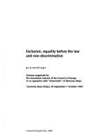 Exclusion, Equality Before the Law and Non-Discrimination, (Proceedings, Taormina-Mare, Italy, 29 September-1 October, 1994)