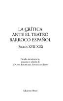 La Crítica ante el teatro barroco español