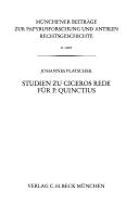 Studien zu Ciceros Rede für P. Quinctius