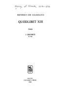 Henrici de Gandavo Quodlibet XIII