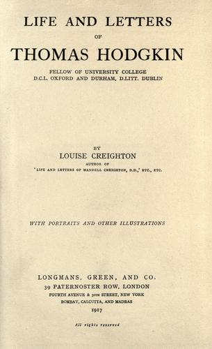Life and letters of Thomas Hodgkin ..