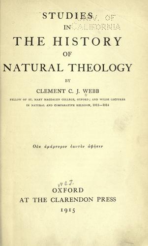 Studies in the history of natural theology