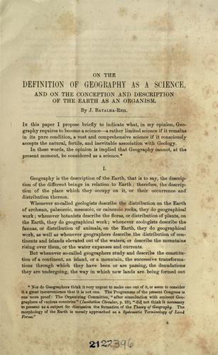 On the definition of geography as a science, and on the conception and description of the earth as an organism