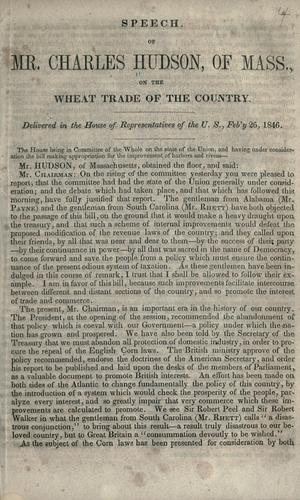 Speech of Mr. Charles Hudson, of Mass., on the wheat trade of the country