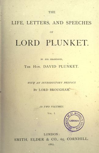 The life, letters, and speeches of Lord Plunket