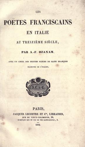 Les poëtes franciscains en Italie au treizième siècle