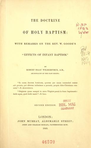 The doctrine of holy baptism