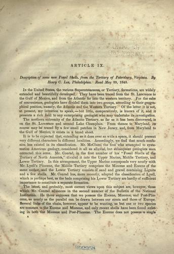 Description of some new fossil shells, from the Tertiary of Petersburg, Virginia