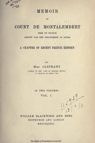 Memoir of Count de Montalembert, peer of France