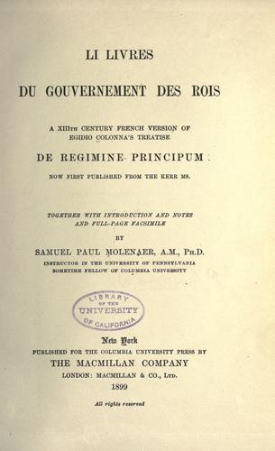 Li livres du gouvernement des rois