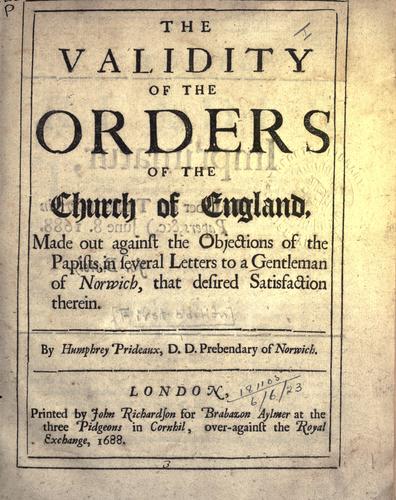 The validity of the Orders of the Church of England