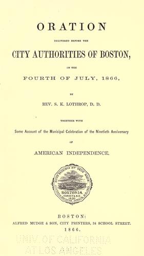Oration delivered before the city authorities of Boston