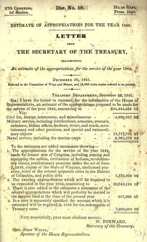 Letter from the secretary of the Treasury, transmitting estimates of appropriations required for the service of the fiscal year ending June 30 ..