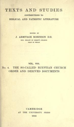 The so-called Egyptian church order and derived documents