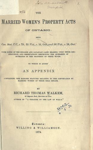 The Married Women's Property Acts of Ontario