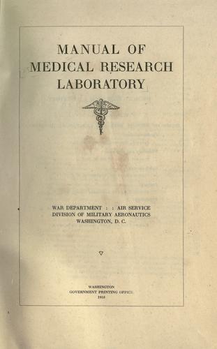 Manual of Medical Research Laboratory