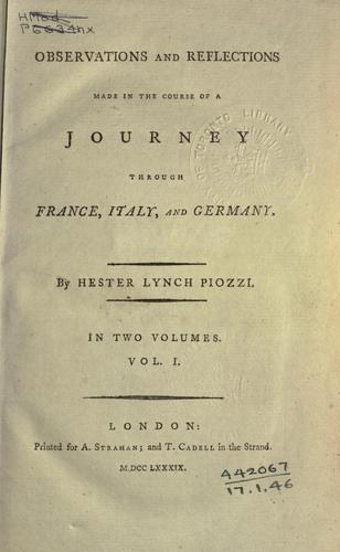 Observations and reflections made in the course of a journey through France, Italy, and Germany