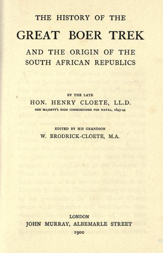 The history of the great Boer trek